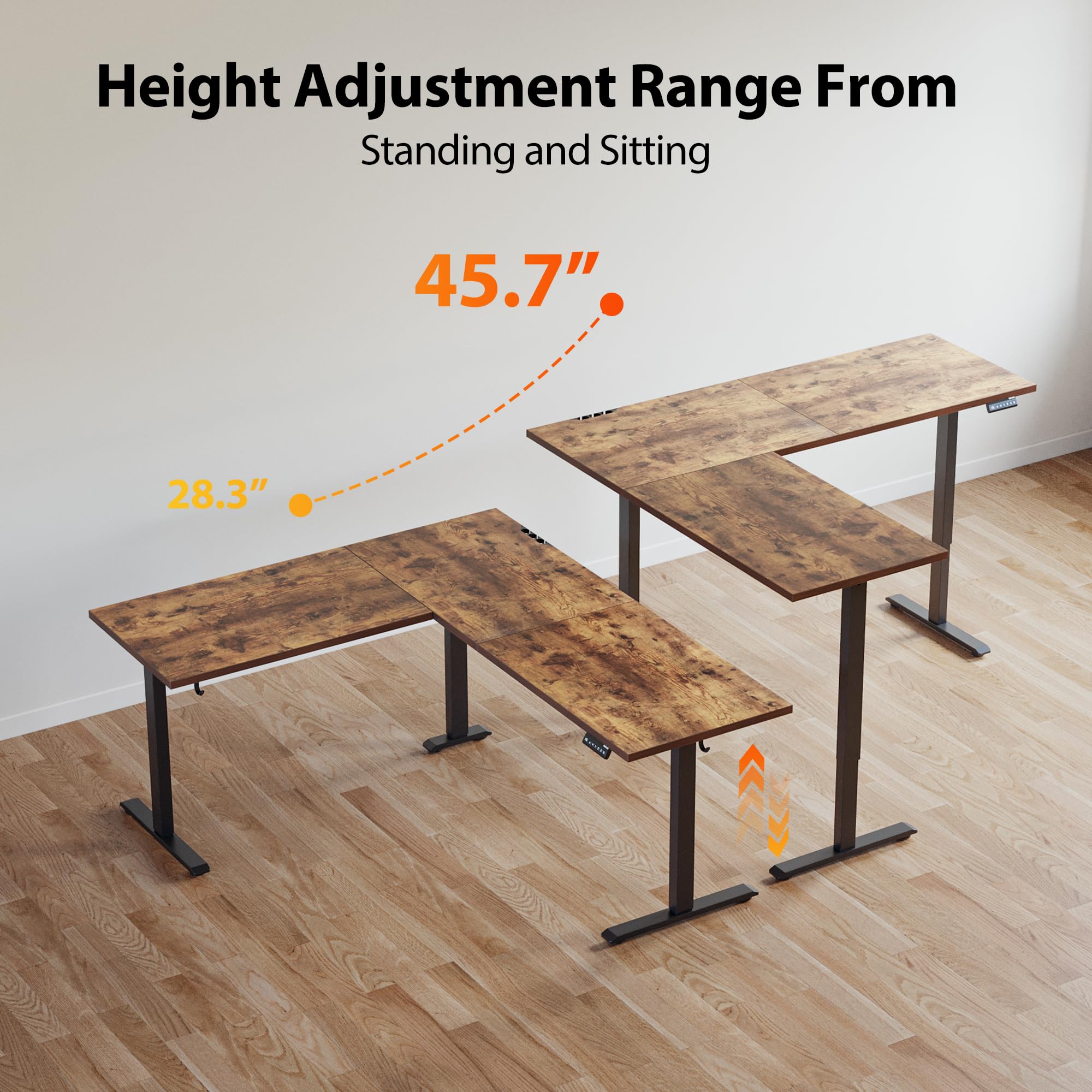 Agilestic Electric L-Shaped Standing Desk - Adjustable Height Corner Computer Desk (75x61 Inch) for Home & Office, Rustic Brown - Perfect for Ergonomic Workspace & Small Office Setup