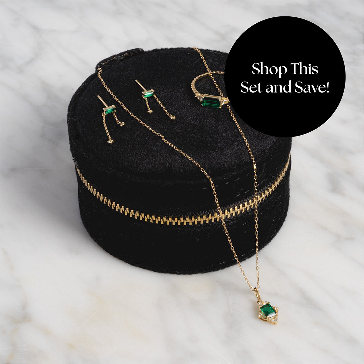Solid Gold 2025 May Birthstone Emerald Jewelry Set - Elegant Statement Necklace & Earrings for Women | Perfect Gift for Mother's Day, Anniversary & Special Occasions