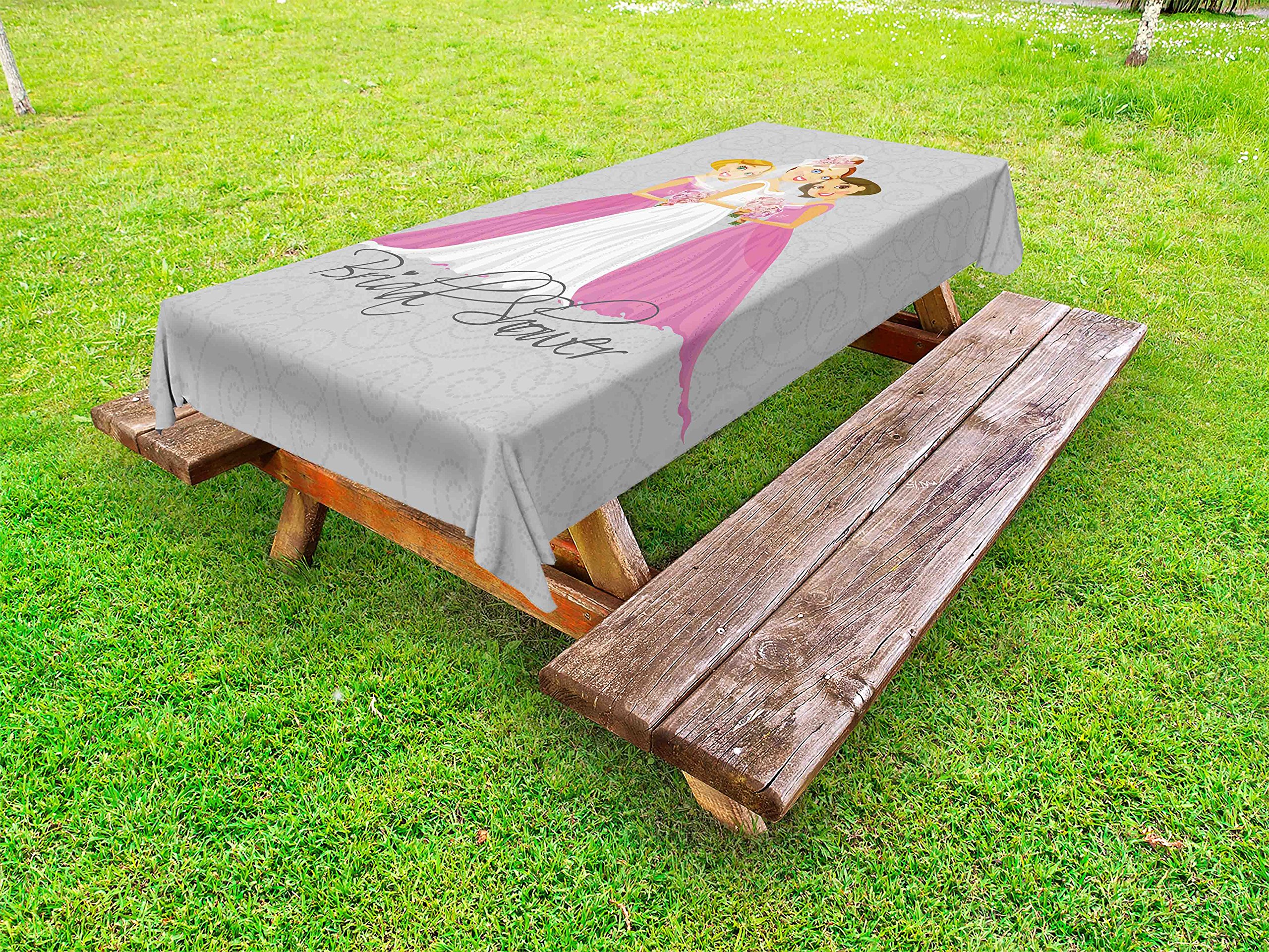 Ambesonne Floral Ivy Bridal Shower Tablecloth - Washable Outdoor Picnic Table Cover for Wedding, Baby Shower & Parties, 58x104 Inches, Grey Pink White - Perfect for Garden Parties, Bridal Showers & Outdoor Events