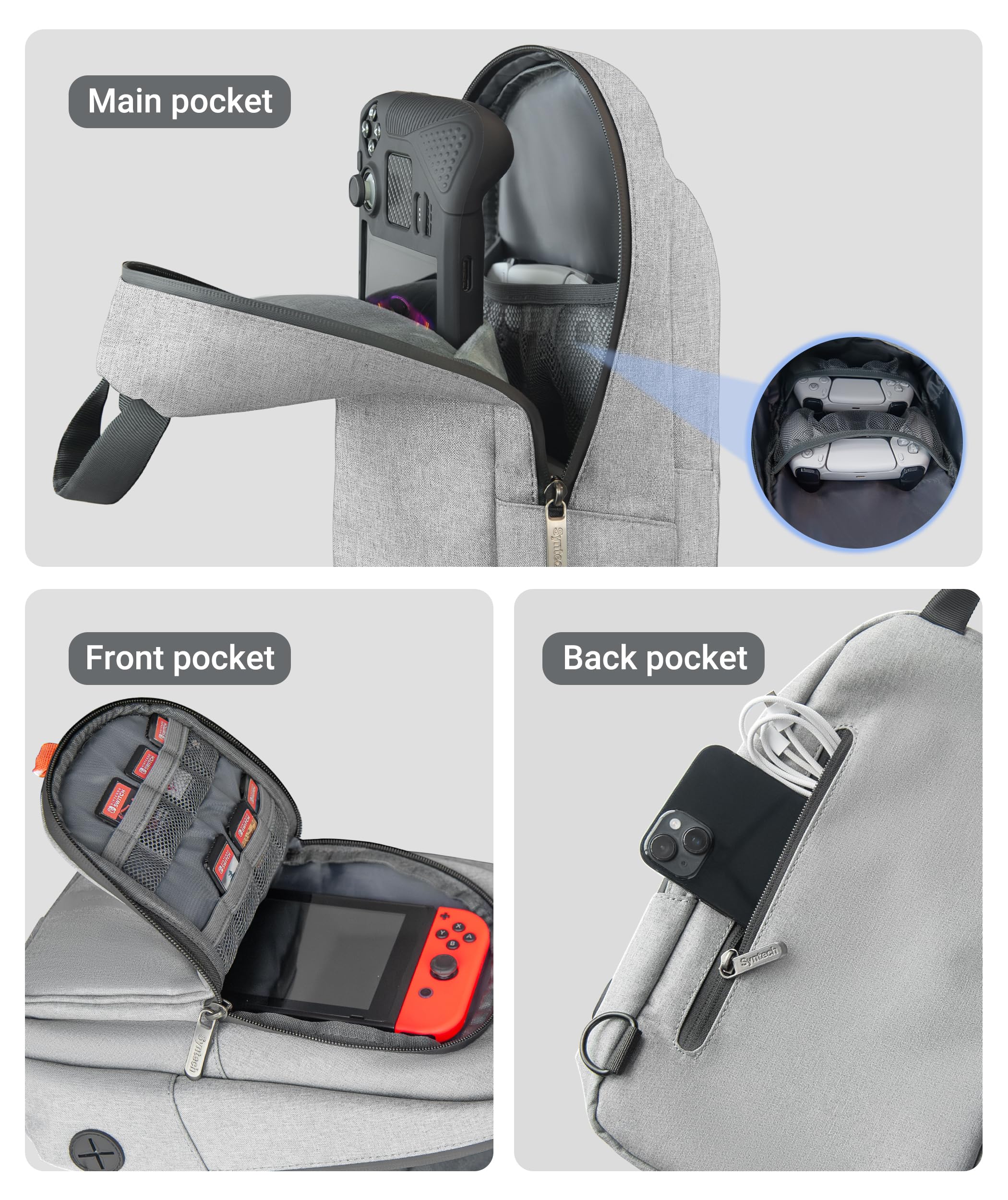 Syntech Portable Travel Sling Bag for Steam Deck OLED, ROG Ally X, Legion Go S, Nintendo Switch 2 & PS Portal - Large Storage Carrying Case for Gaming Consoles & Accessories (Gray) | Perfect for Travel, Commuting & Gaming On-The-Go