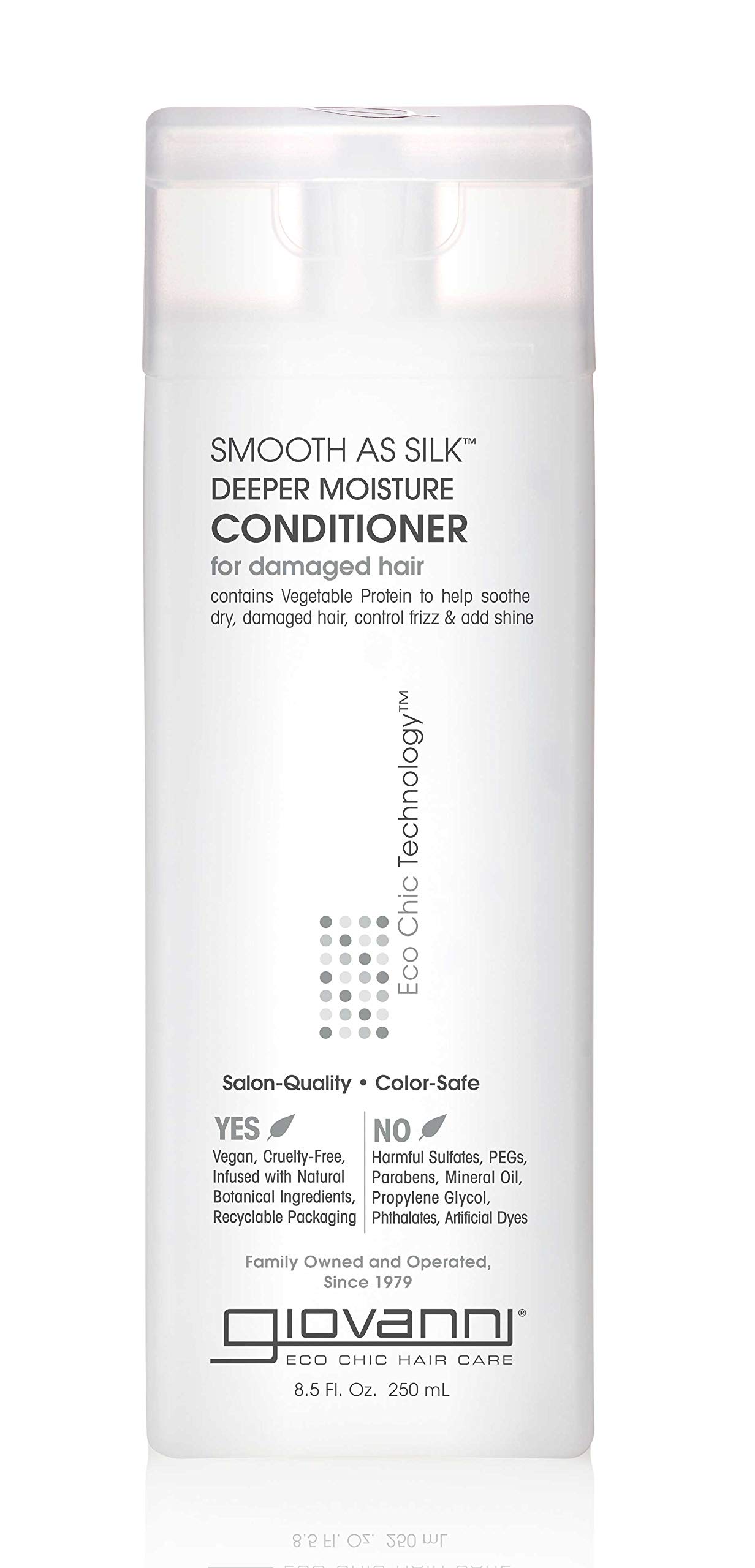 Giovanni Organic Smooth As Silk Deep Moisture Conditioner 250ml - No Parabens, Sulfates, Mineral Oil, Colors or PEG - USDA Certified Organic for Dry & Damaged Hair - Perfect for Daily Hydration & Hair Repair