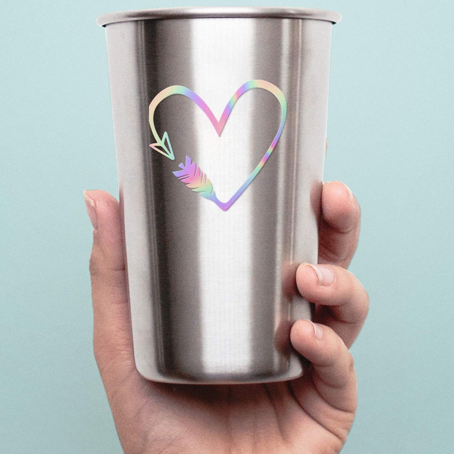 ANGLEDEST Heart Arrow Holographic Vinyl Decals (2-Pack) - Waterproof Stickers for Laptop, Phone, Helmet, Car Window, Mug & Wall Decor | Perfect for DIY Crafts, Gift Wrapping & Personalizing Accessories