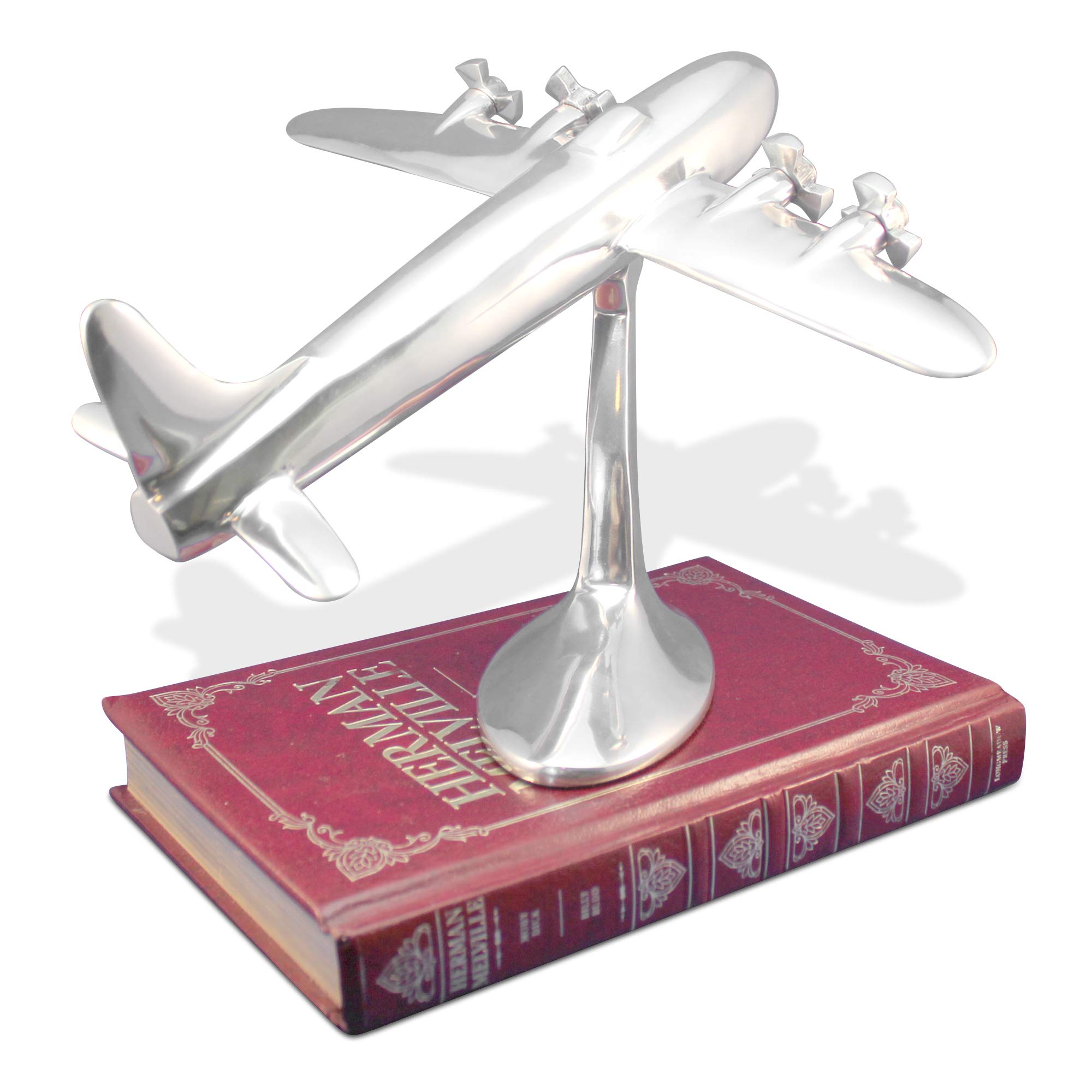 Vintage WWII Bomber Aircraft Model - Polished Aluminum Desk Sculpture for Home & Office Decor | Military Aviation Collectible Gift for Men