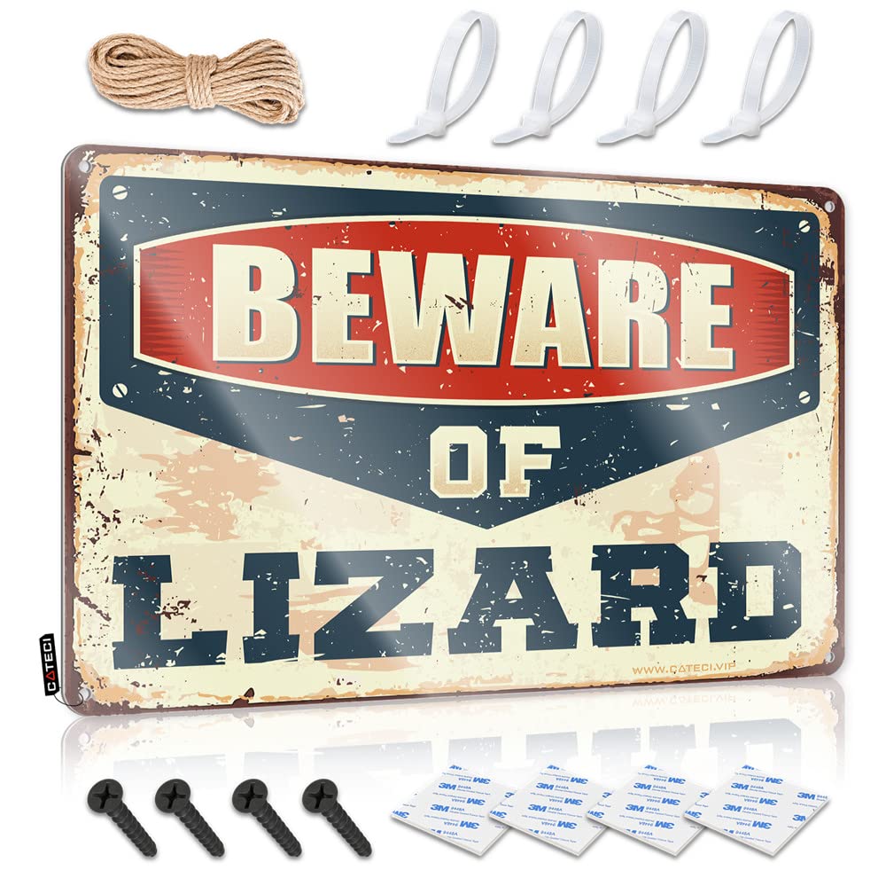 Funny Beware of Lizard Tin Sign - 20x30cm Retro Metal Wall Decor for Man Cave, Bar, Garage & Home - Unique Gift for Reptile Lovers & Humor Enthusiasts