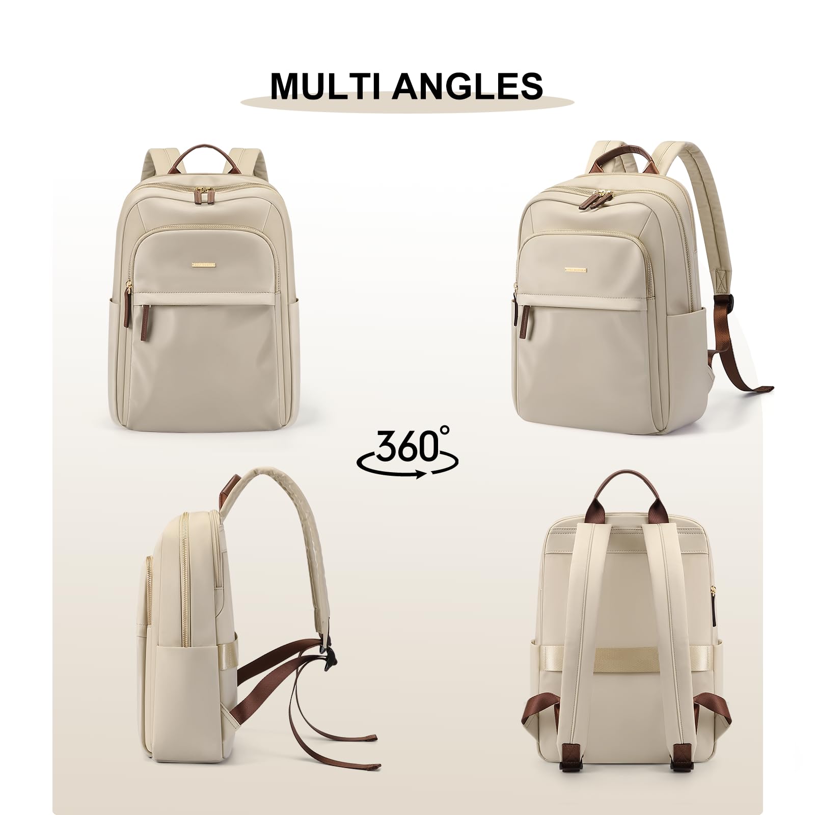 Stylish Women's Laptop Backpack for Travel, Work & Commute - Casual Daypack with Purse Design, Fits 14 Inch Notebook (Apricot) - Perfect for Office, School & Daily Use