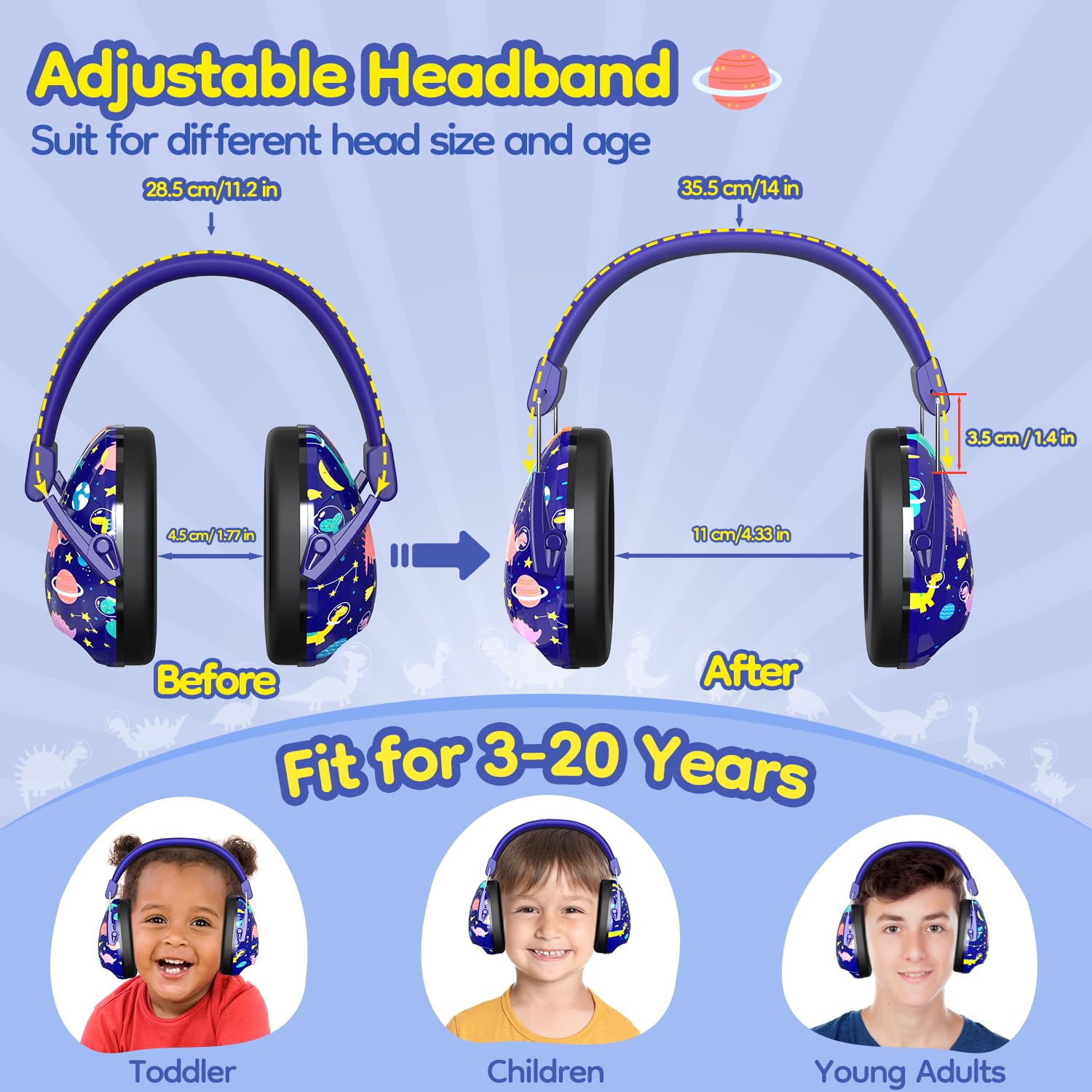 Dr.meter Noise Cancelling Headphones for Kids & Adults - Adjustable 27dB SNR Ear Protection for Studying, Travel & Events (Airplanes, Concerts, Fireworks, Football Games)