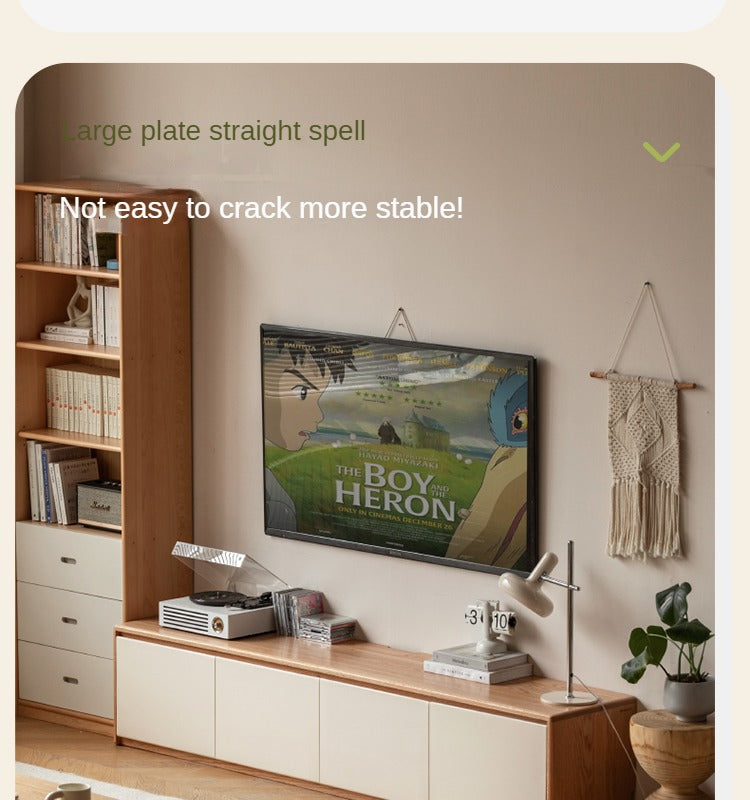 Solid Oak Wood Modern White Integrated Log Floor TV Stand - Stylish Storage for Living Room, Bedroom & Home Theater