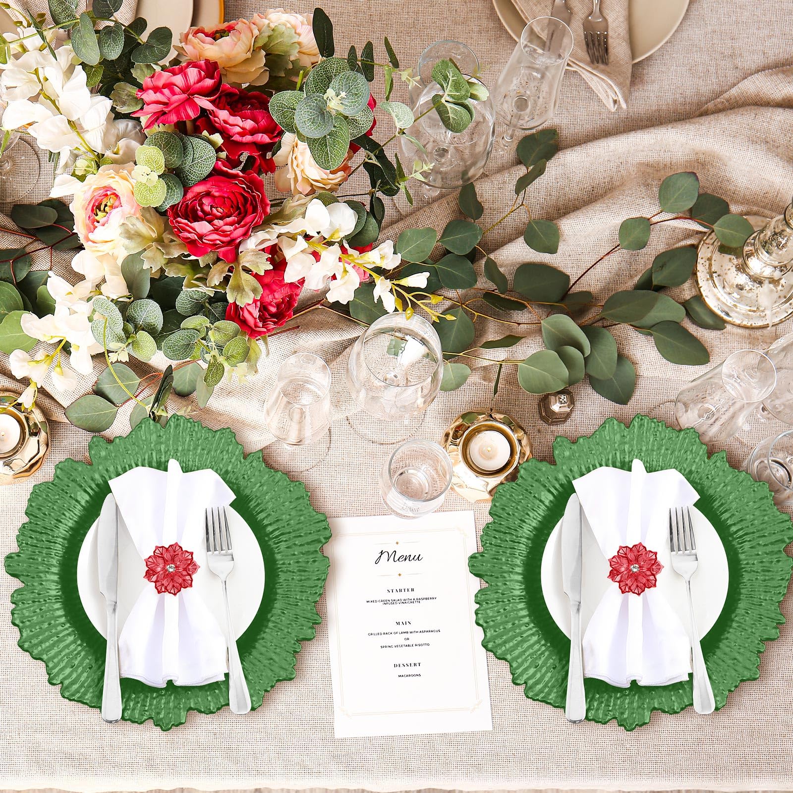 50-Piece Matte Reef Charger Plate Set with Ruffled Rim & Hollow-Out Flower Napkin Rings - 13