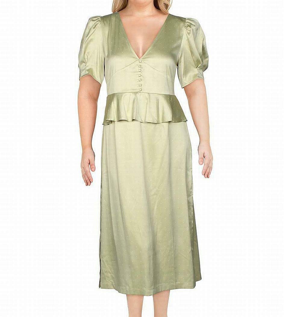 Danielle Bernstein Women's V-Neck Ruffled Midi Dress in Green - Size 8 | Flowy Summer Dress for Beach Vacations, Date Nights & Special Occasions