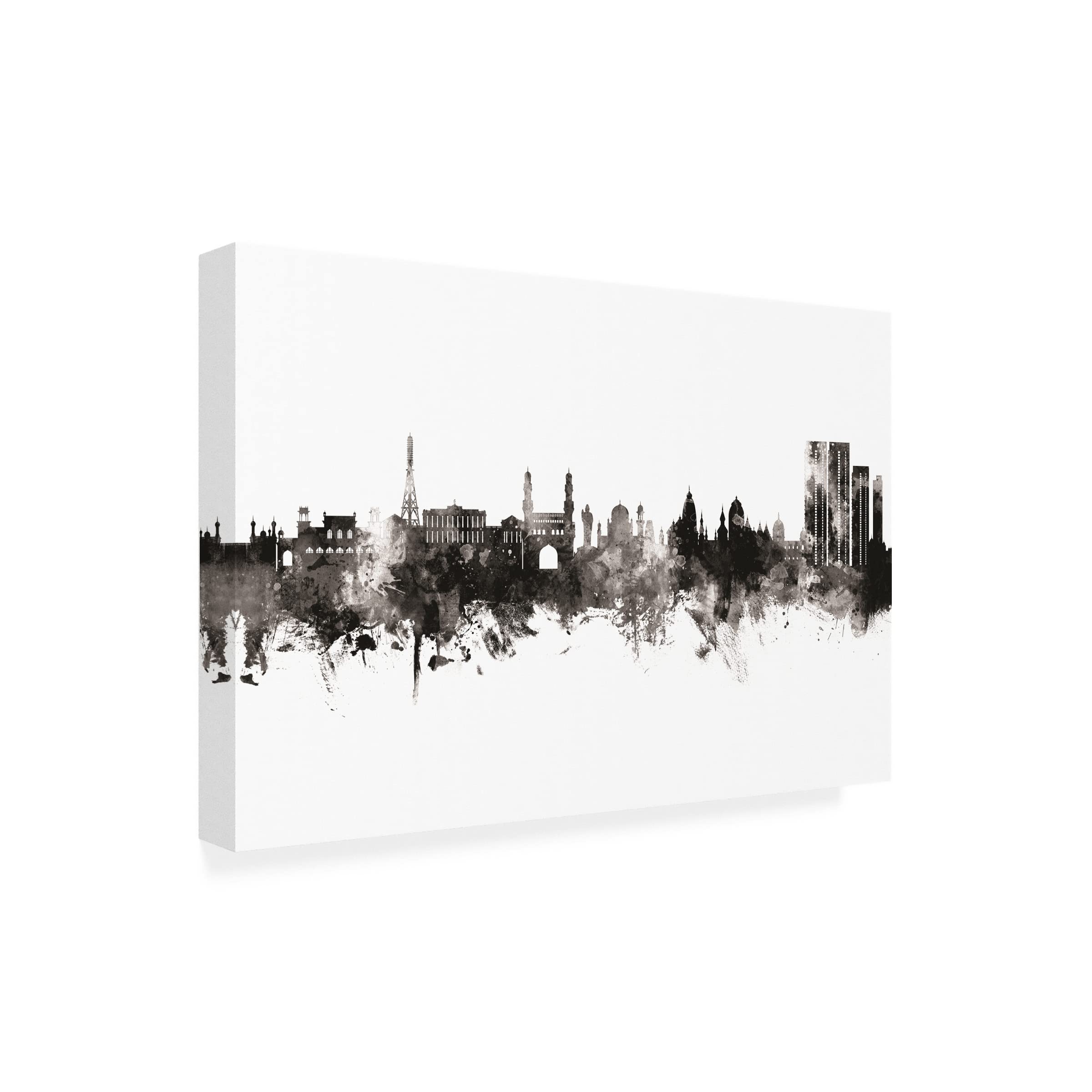 Michael Tompsett Hyderabad Skyline India BW Canvas Art Print - Modern Black & White Wall Decor for Living Room, Office & Bedroom - Premium Trademark Fine Art Collection