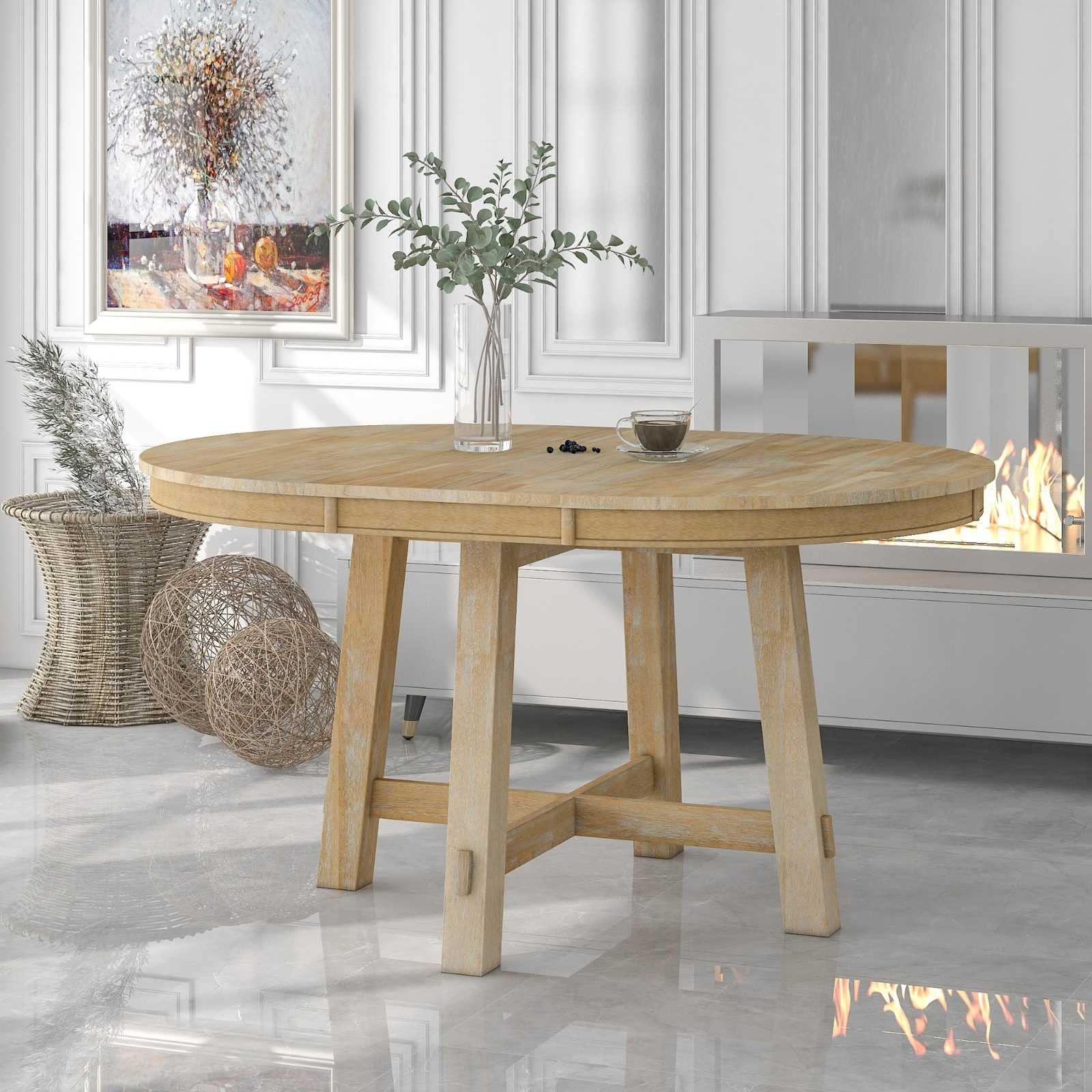 Expandable Farmhouse Wooden Round Dining Table with 16