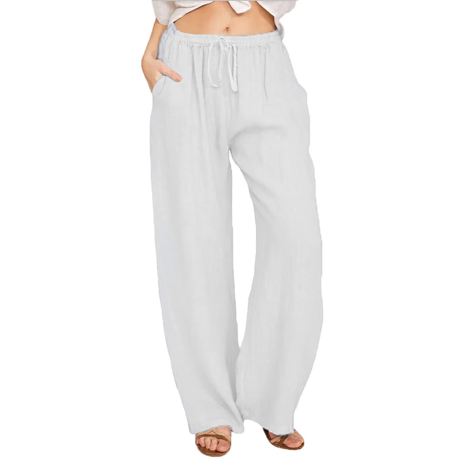 White Linen Pants for Women - Breathable Palazzo Pants Summer Casual Wear - Perfect for Beach, Vacation & Boho Outfits