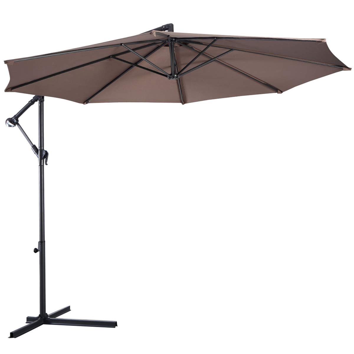 10FT Cantilever Offset Patio Umbrella with Crank & Cross Base - Outdoor Market Hanging Umbrella for Garden, Deck, Pool, Beach & Backyard - Durable Tan Sun Shade for Relaxation & Outdoor Dining