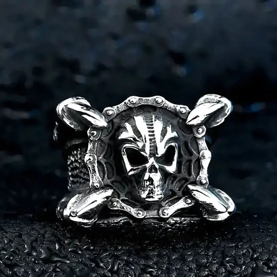 GoSteel Men's Bike Chain & Skull Ring - Stainless Steel Punk Gothic Jewelry for Men - Perfect for Bikers, Rockers, and Edgy Fashion Lovers