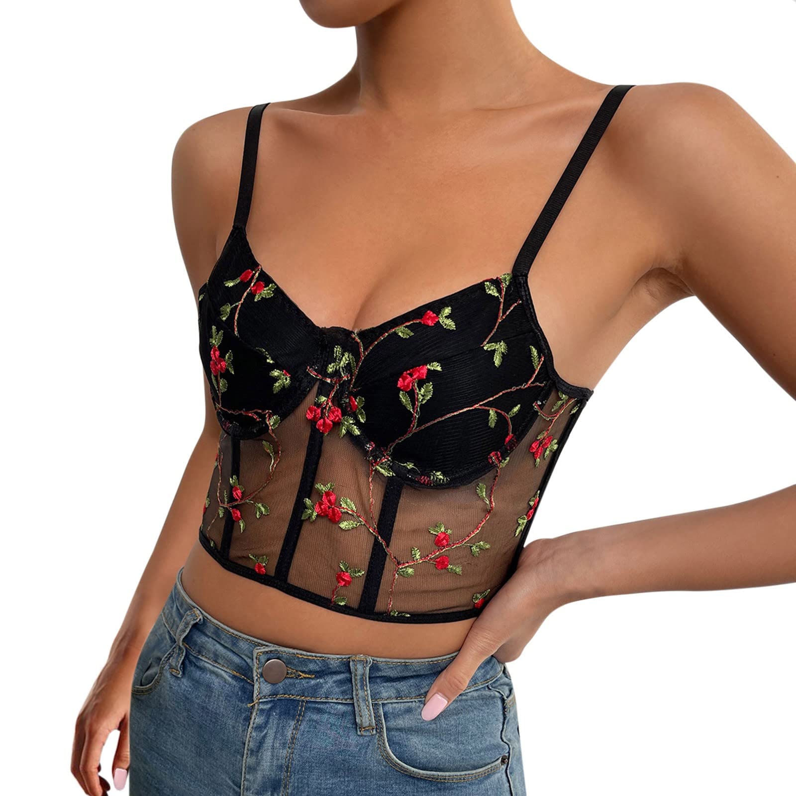 2023 New Punk Goth Floral Lace Bustier Corset - Women's Sexy Party Bralet Crop Top with Halter Neck | Perfect for Halloween, Cosplay, Nightclub & Gothic Fashion Outfits