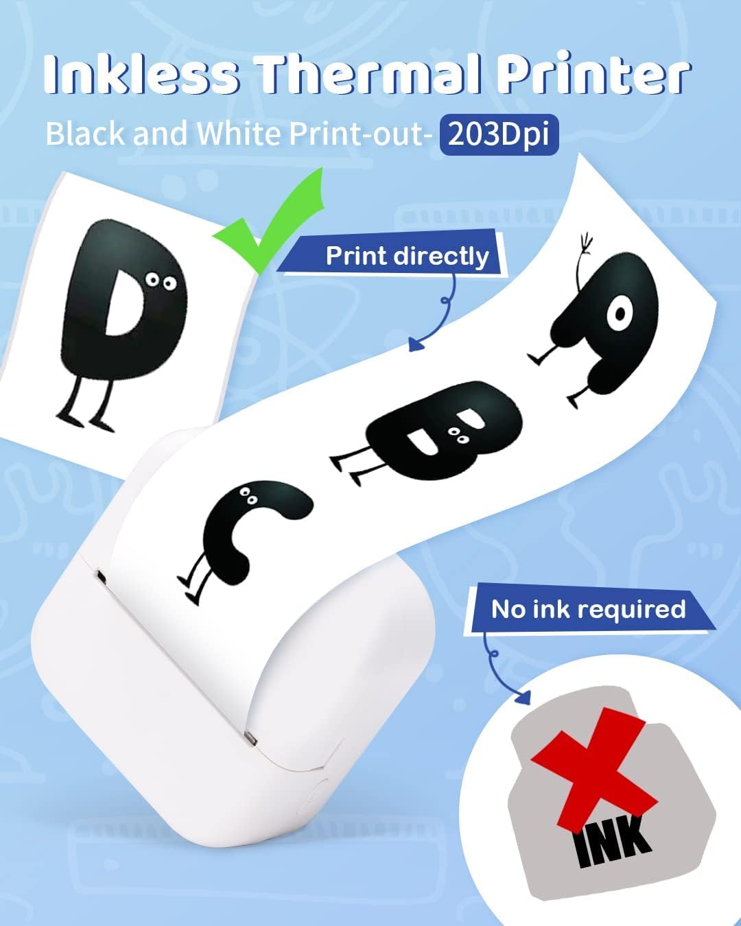 Phomemo M02X Mini Thermal Sticker Printer - Portable Inkless Bluetooth Label Maker for iPhone Android, Wireless Phone Printer for Kids DIY Crafts, Home Office Organization, Gift Wrapping & Scrapbooking (White)