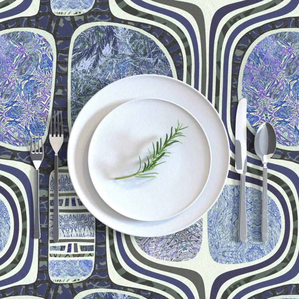 Premium Cotton Sateen Tablecloth 70x90 Inches - Old Blue Spanish Tile Design Modern Minimalist Print for Dining Room Decor | Washable Table Linens for Weddings, Parties & Home Decor