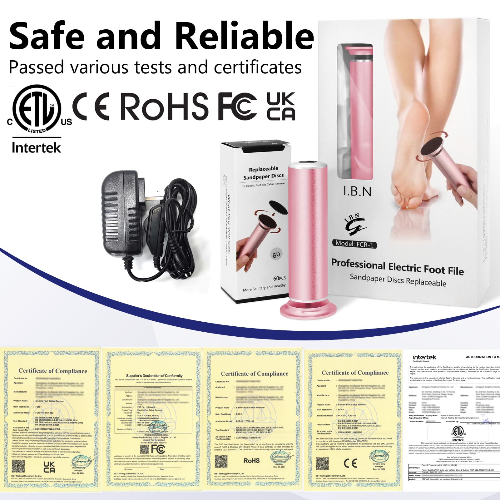 Electric Foot File Callus Remover for Feet - Adjustable Speed Pedicure Tool with Replaceable Sandpaper Discs for Dead Skin & Heel Calluses (Upgraded FCR-1 Pink) | Professional Foot Sander Grinder for Home Spa & Pedicure Care
