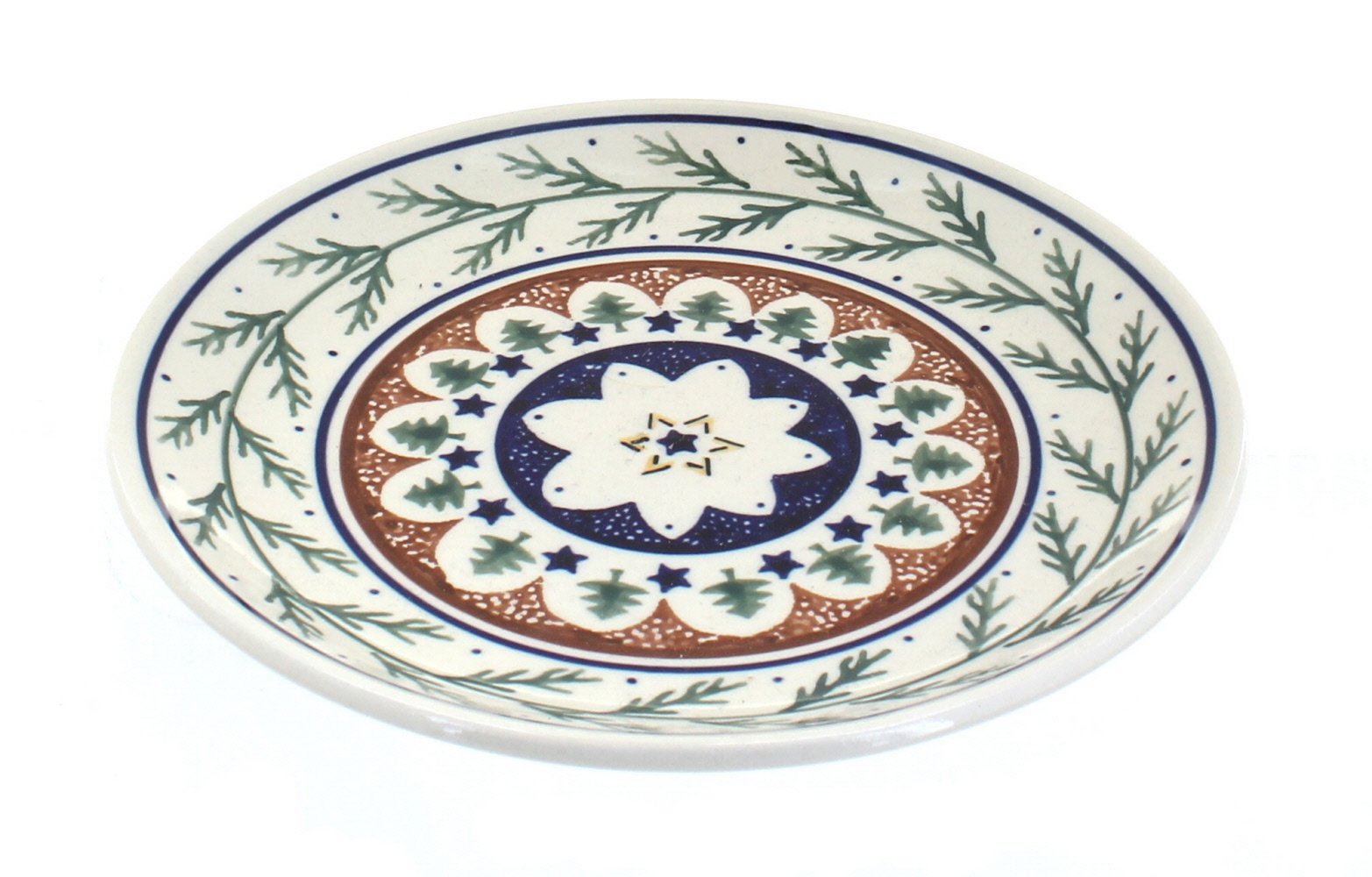 Handmade Blue Rose Polish Pottery Dessert Plate - Elegant Evergreen Design for Cake, Cookies & Tea Parties - Perfect for Weddings, Anniversaries & Holiday Celebrations