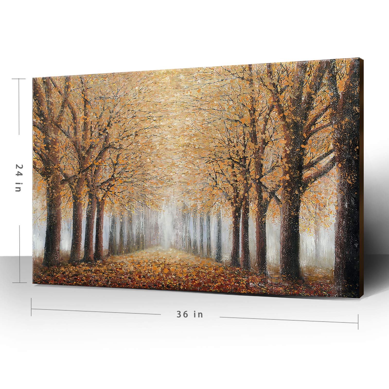 Hand-Painted Forest Oil Painting - Framed Tree Wall Art for Living Room & Bedroom Decor, Autumn Landscape Canvas Picture (36