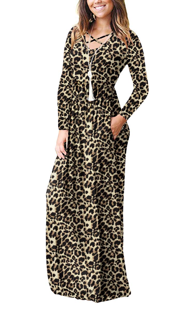 LILBETTER Women's Long Sleeve Loose Plain Maxi Dress with Pockets - Casual Flowy Midi Dress for Everyday Wear, Beach, Travel & Date Night
