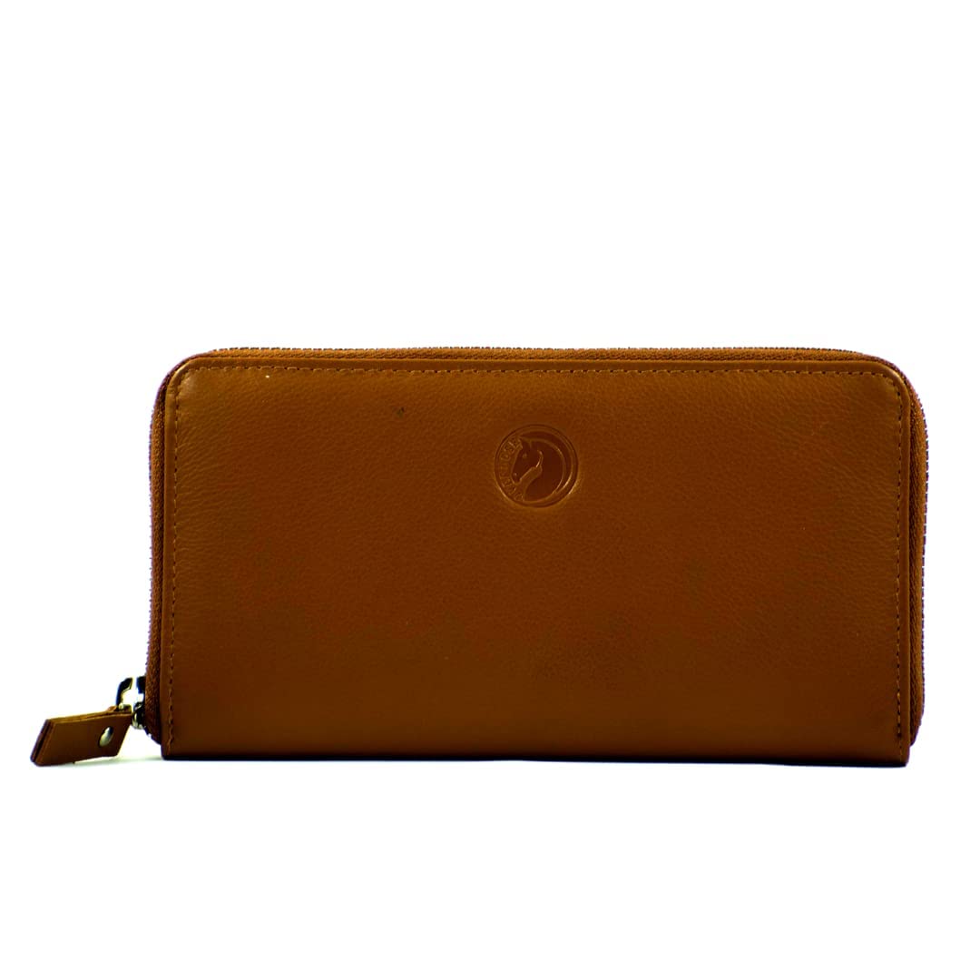 OVERDOSE Women's Leather Signature Clutch Wallet with Smartphone Wristlet - Multi Card Slot Handbag Purse & Checkbook Wallet in Tan Nappa Leather | Perfect for Evening Events, Date Nights & Business Meetings