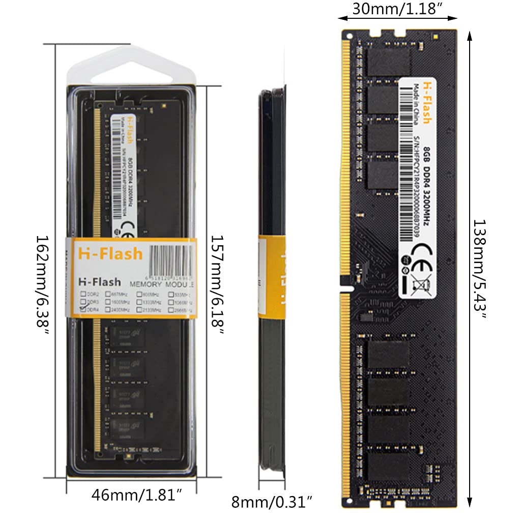 HOOLRZI 8GB DDR4 288-Pin RAM 1.5V Desktop Memory Module - 2133MHz/2400MHz/2666MHz/3200MHz for PC Gaming, Workstation & Home Office Computer Upgrades