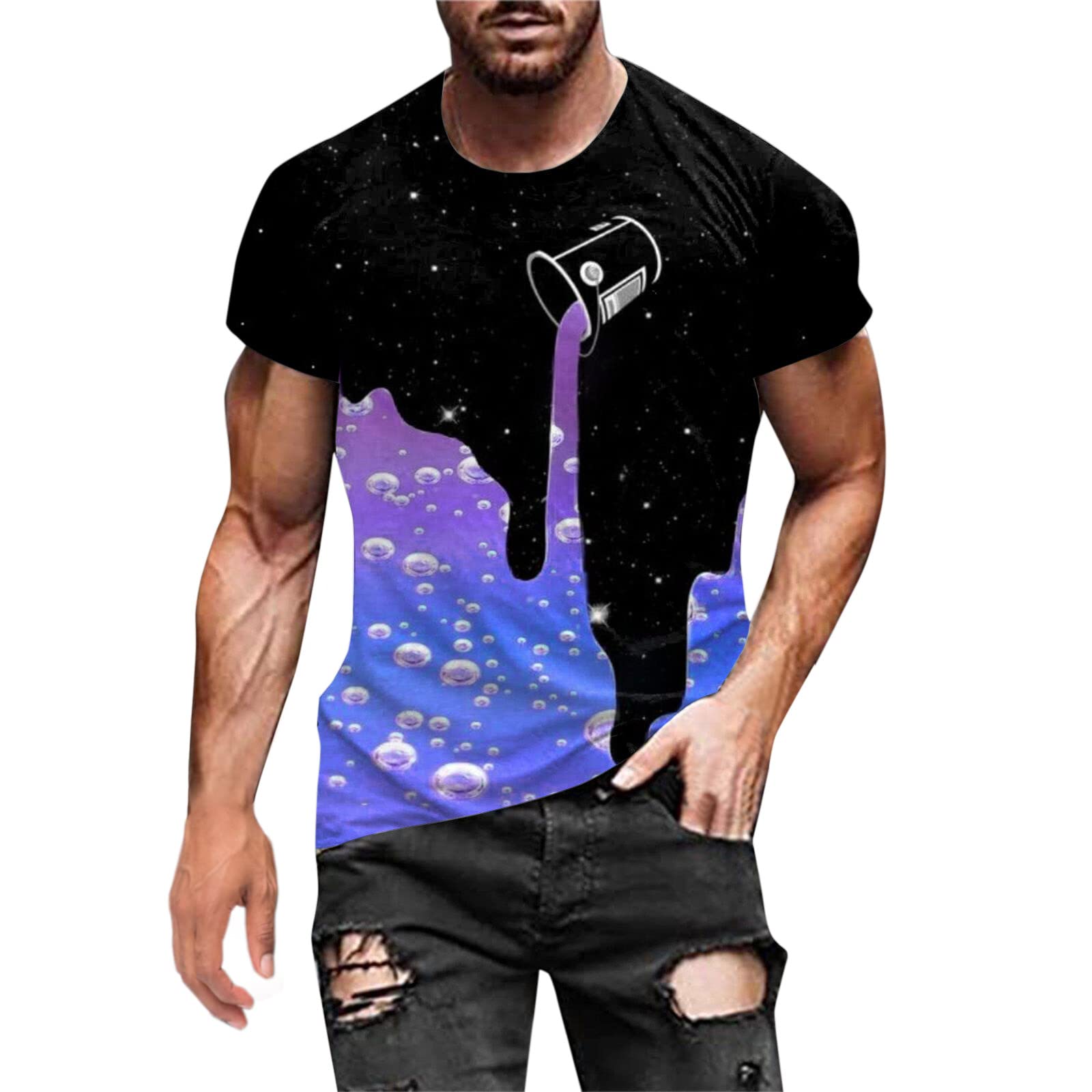 ZDFER Men's 3D Digital Printed Short Sleeve T-Shirt - Slim Fit Crew Neck Lightweight Soft Tee for Casual Streetwear | Perfect for Everyday Wear, Gym, and Outings