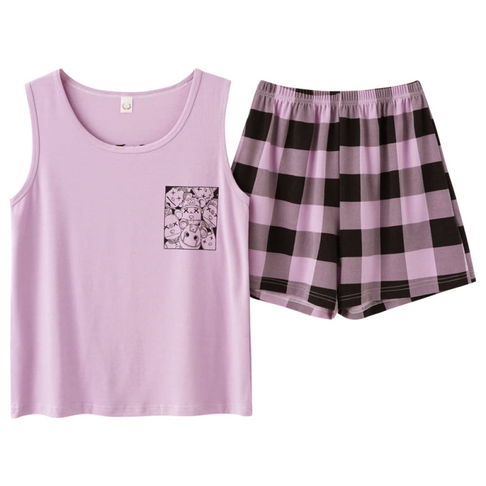 **Women's Cotton Short Sleeve Sleepwear Pajama Set - Cute Cartoon Print Lounge Wear & Homewear - Perfect for Relaxing, Sleeping, and Lounging at Home**