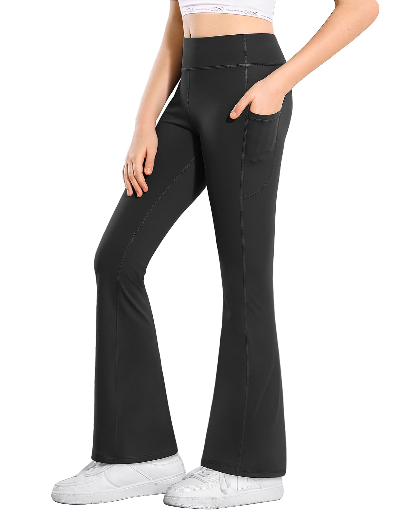 Stelle Girls' High Waisted Bootcut Yoga Pants with Pockets - Flare Leggings for Dance, Kids Bell Bottoms - Perfect for Yoga, Ballet & Casual Wear