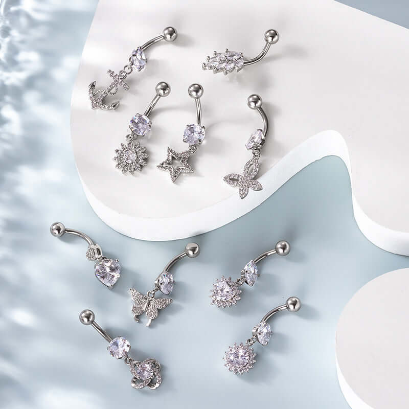 14G Hypoallergenic Surgical Steel Leaf Heart Belly Button Ring | HSPJ744 - Perfect for Piercing Lovers, Everyday Wear & Unique Body Jewelry Gifts