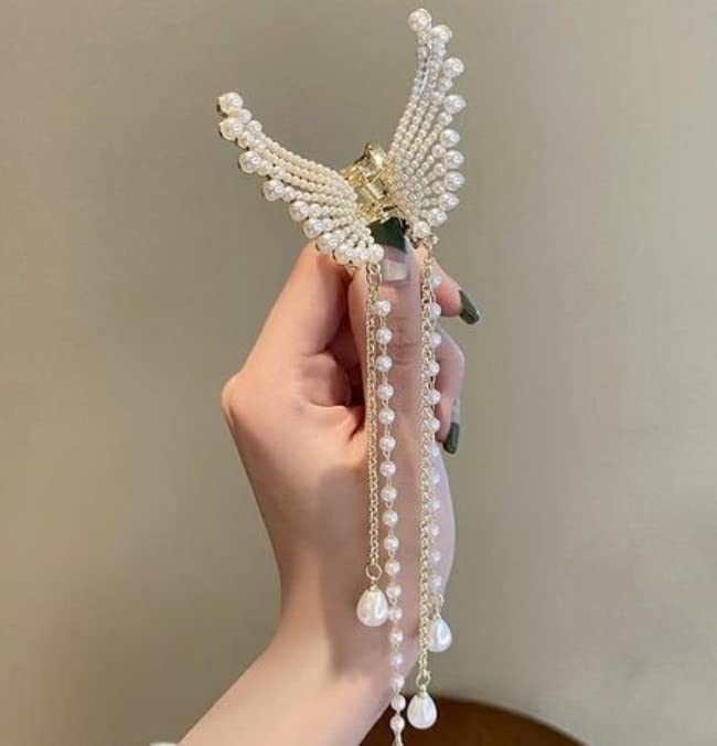 Fancify Women's Pearl Hair Clips - Pack of 1 Gold Metal Butterfly Hair Claw Clip for Wedding, Party & Everyday Style | Elegant Stone Hair Accessories for Girls and Women