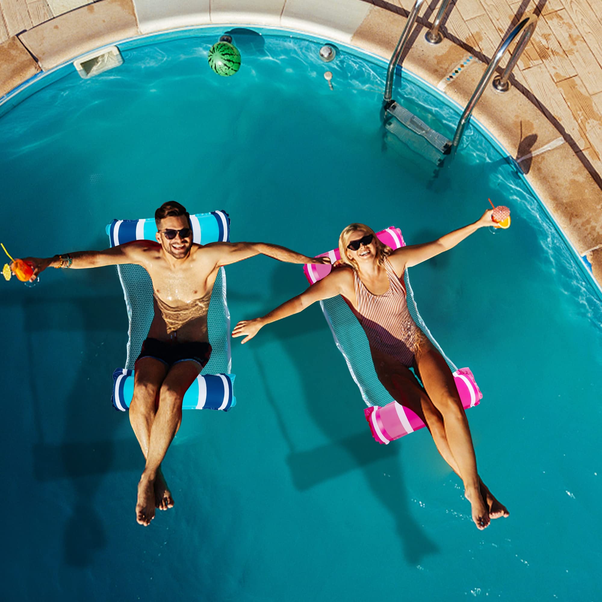 **Zcaukya 4 Pack Inflatable Pool Float Hammocks - 4-in-1 Water Floating Mesh Chair for Adults, Swimming Pool Drifter Saddle Lounge - Perfect for Summer Events, Pool Parties, Beach Relaxation (Blue, Pink, Green, Yellow)**