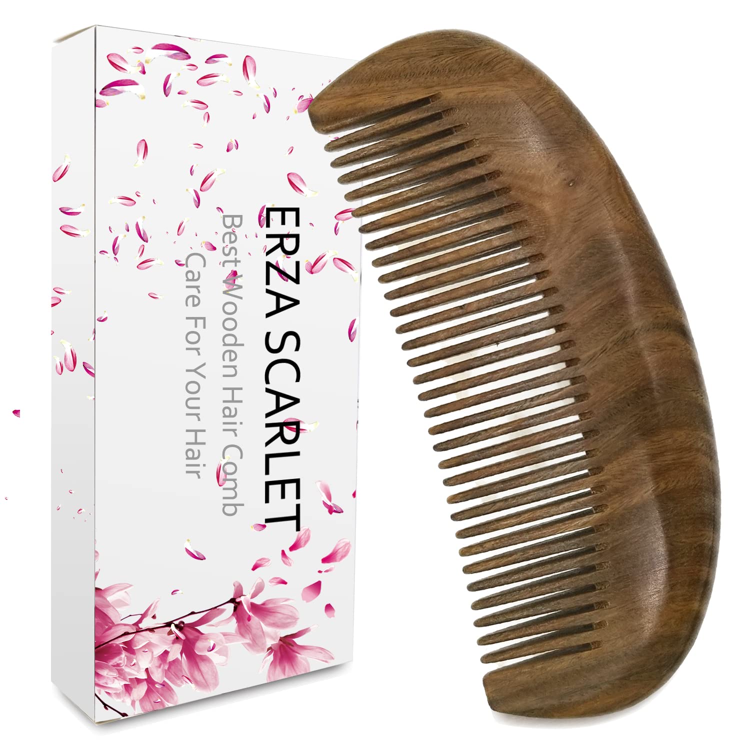 ERZA SCARLET Natural Green Sandalwood Wooden Comb - Anti-Static Hair & Beard Comb for Smooth Detangling (Standard Tooth) - Perfect for Daily Grooming, Travel & Salon Use