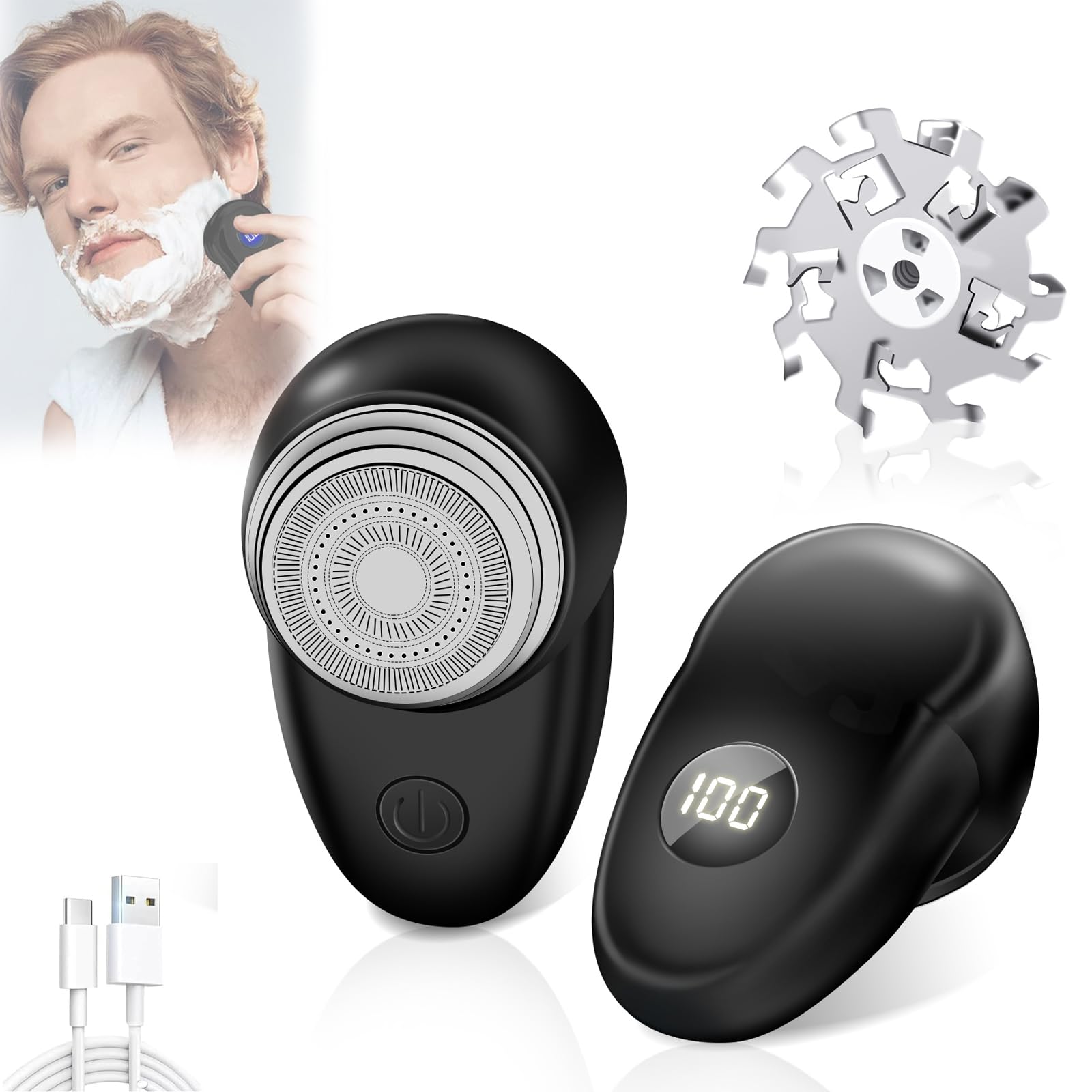 Portable Mini Electric Shaver - 8500 RPM High Speed with 20-Sided Stainless Steel Blade & Battery Level Indicator - Long Lasting 30-Day Use for Men's Grooming - Perfect for Home, Car, Travel & Business Trips
