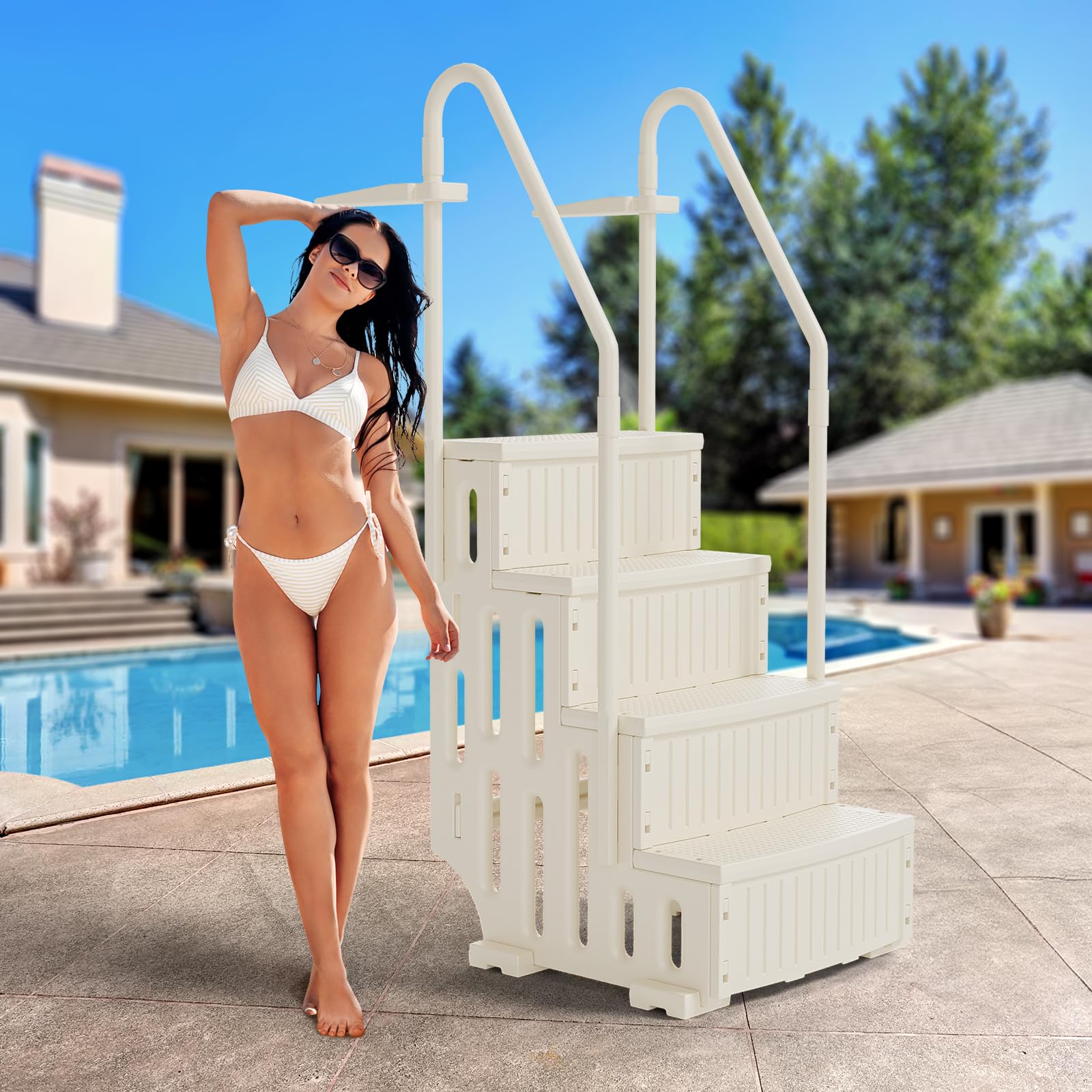 Heavy-Duty VINGLI Above Ground Pool Ladder with Handrails - 4-Step Safety Entry System in White & Grey | Perfect for Inground/Above Ground Swimming Pools, Backyard Safety Access