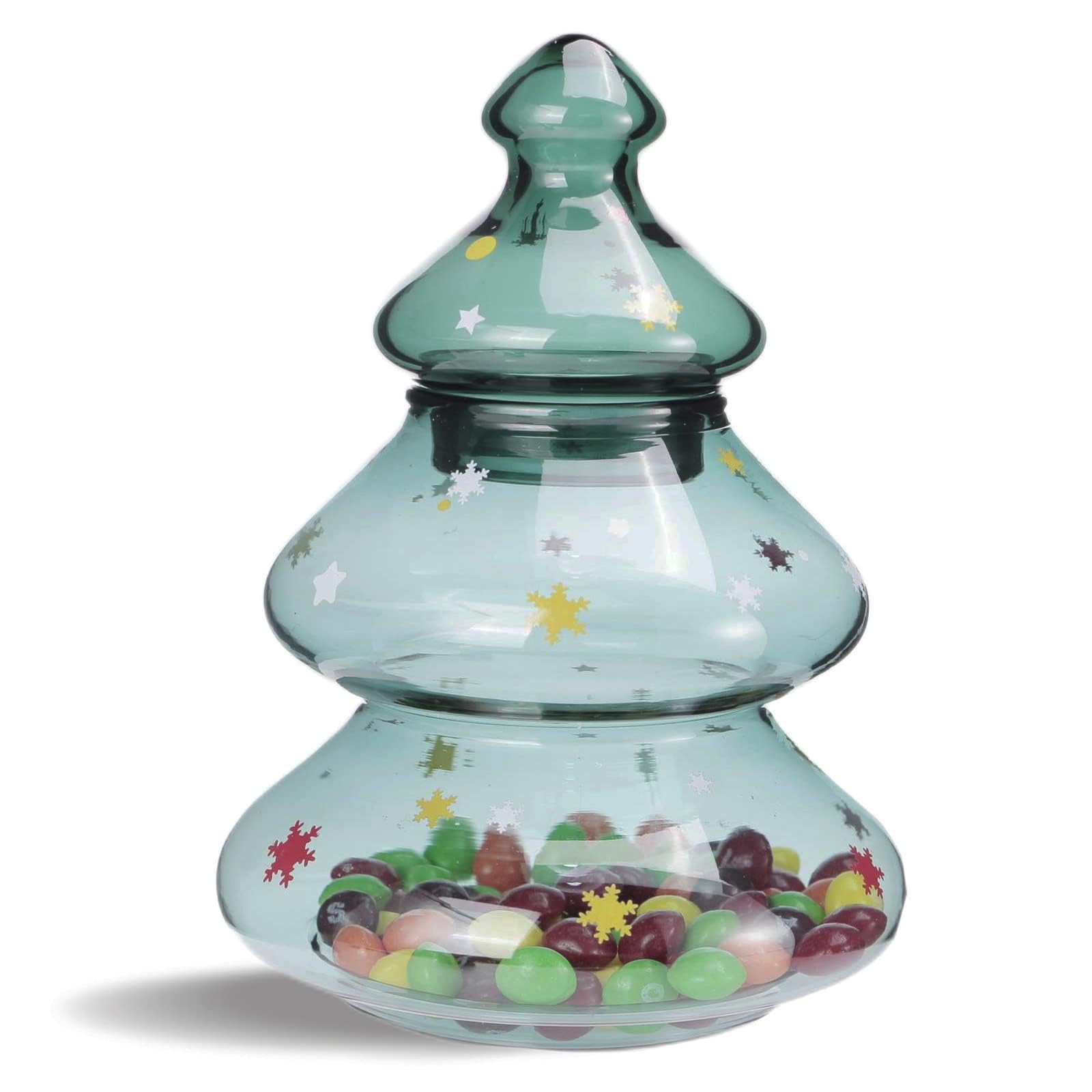 Luvan Glass Candy Jar with Lid - Large Christmas Tree Candy Bowl for Home, Kitchen, Office & Desk - Perfect Holiday Gift for Christmas & Party Decor