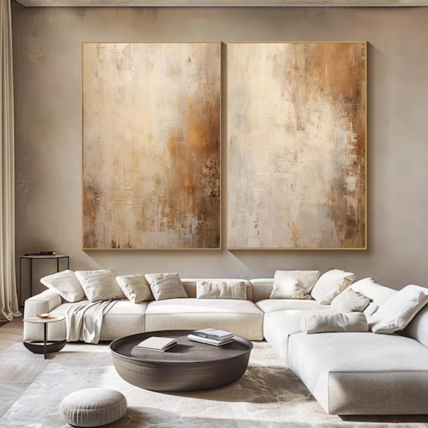 Abstract Beige & Brown Wall Art Set of 2 - Modern Canvas Paintings for Living Room, Bedroom & Office Decor #BB163