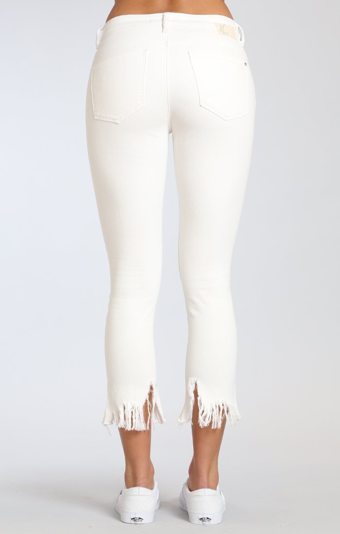 Mavi Women's Tess High Rise Frayed Hem Skinny Jeans - White Size 27 | Stretch Denim, Comfort Fit | Perfect for Casual Outfits, Date Nights & Office Wear