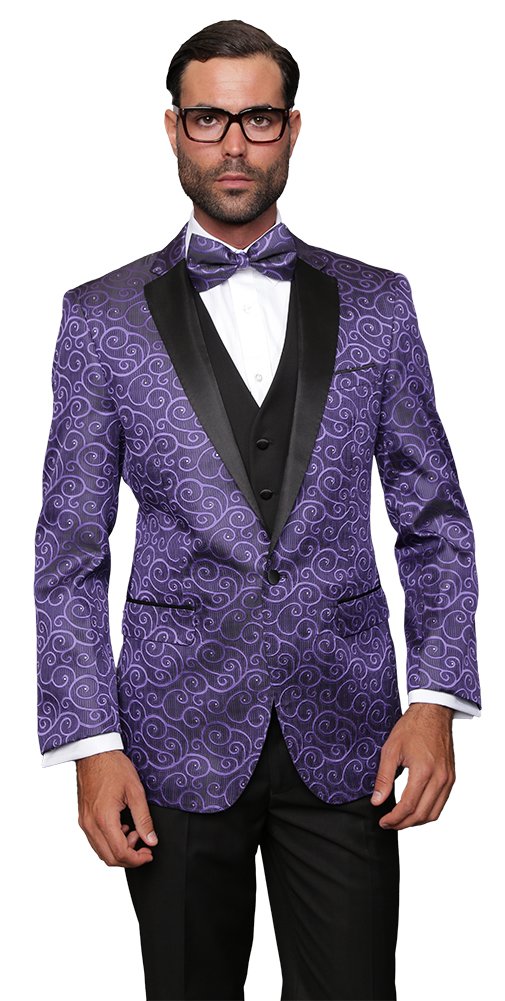 Bellagio Purple 3-Piece Men's Suit Tuxedo Set with Vest & Matching Bow Tie | Formal Wedding, Prom & Evening Wear