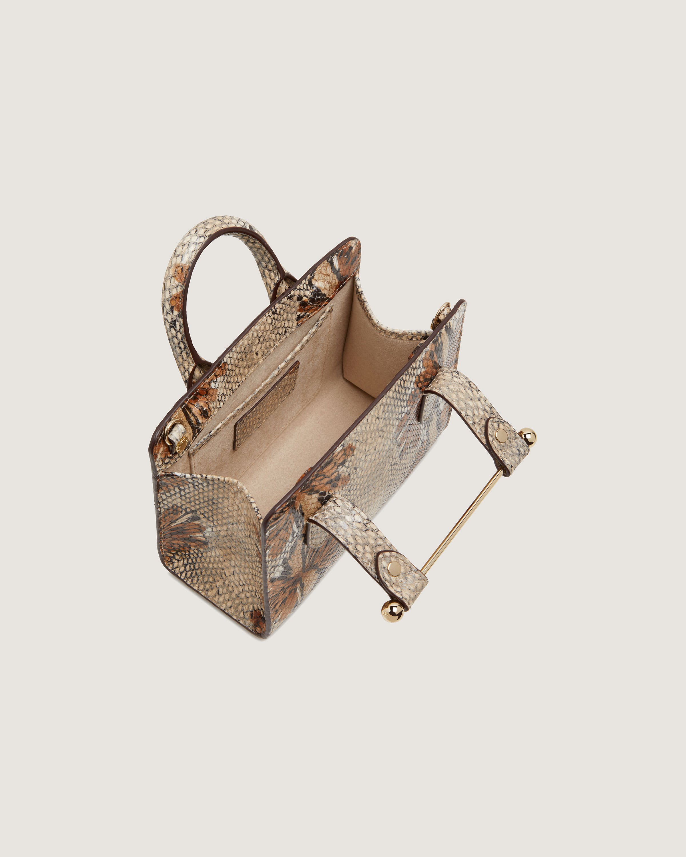 Nano Tote Bag Floral Snake Embossed Leather Chocolate Brown Crossbody Purse for Women | Perfect for Work, Travel & Everyday Use