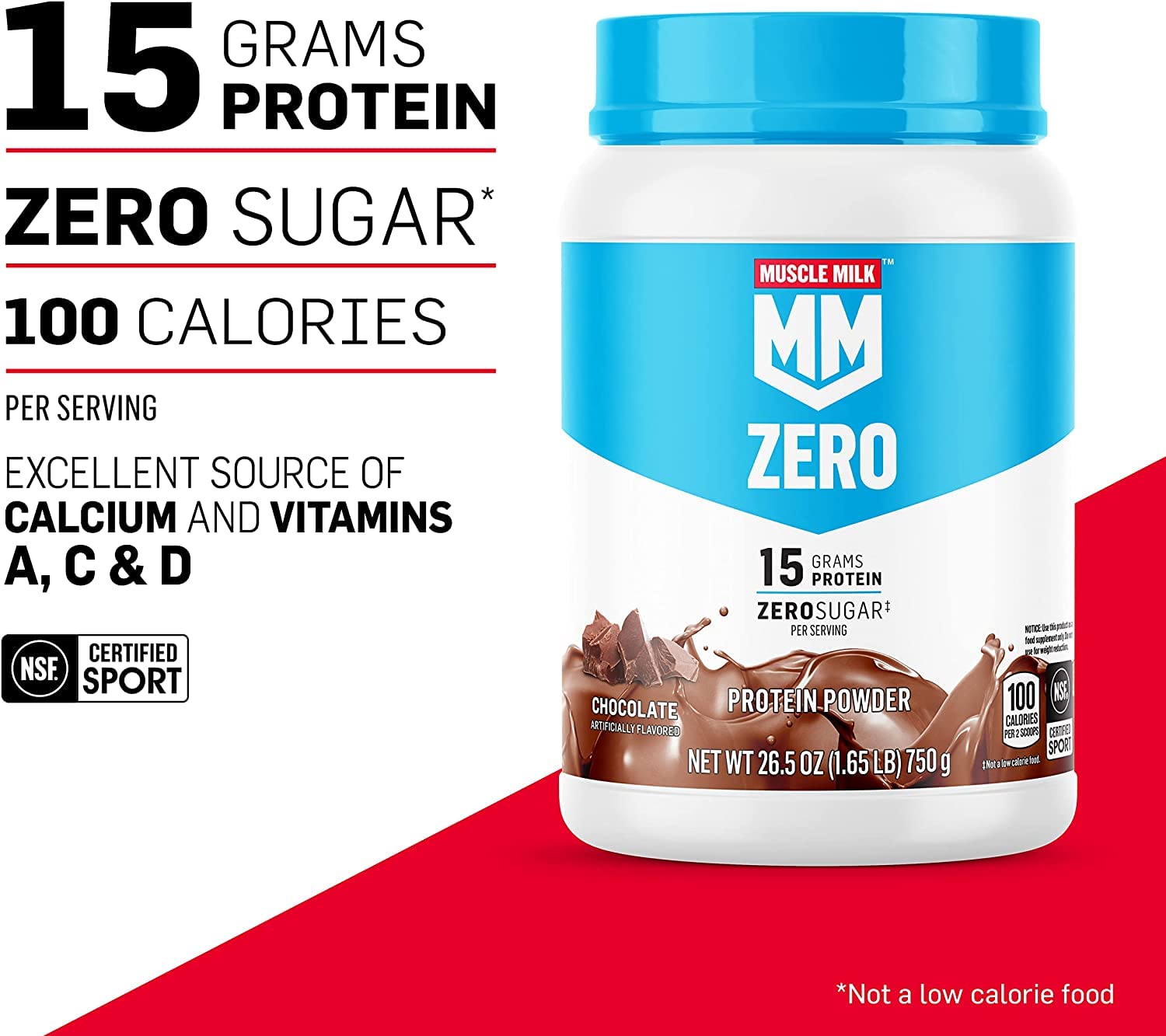 Muscle Milk ZERO Protein Shake & Powder Bundle - Chocolate Flavor, 11.16 Fl Oz Bottles (Pack of 12) + 1.65lb Powder with 15g Protein per Serving - Low Calorie 100kcal Nutrition for Post-Workout Recovery & Muscle Building - Ideal for Gym, Fitness & Weight Management
