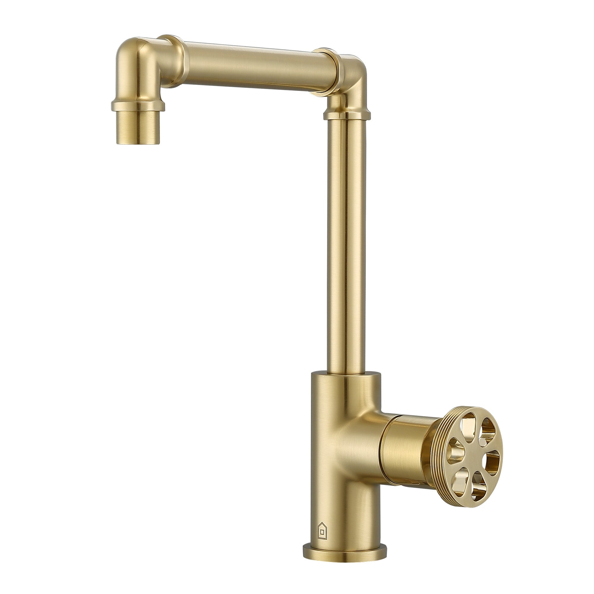 Ancona Urban Round Wheel Handle 1 Hole Bathroom Faucet - Brushed Champagne Gold Finish for Modern Vanity Sinks - Perfect for Small Bathrooms & Powder Rooms