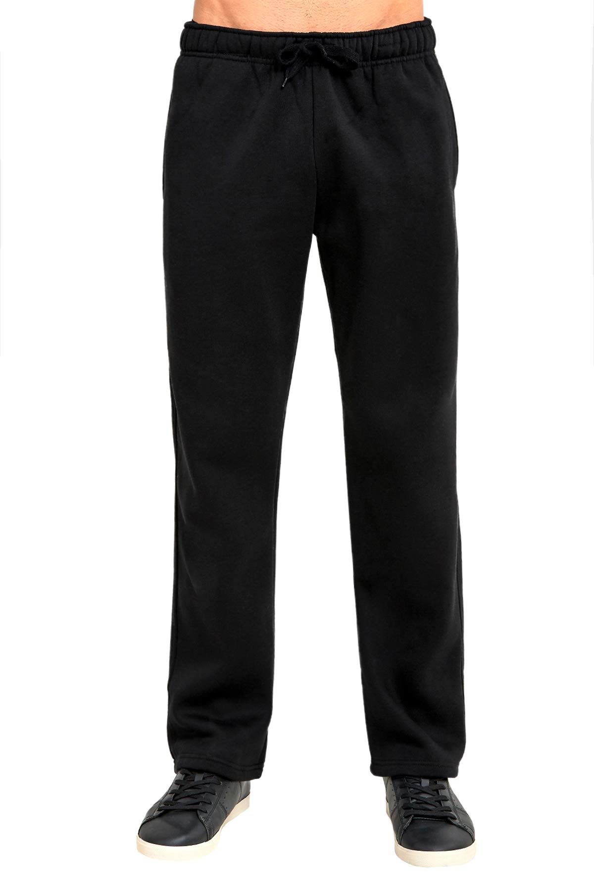 Men's Heavyweight Cotton Blend Fleece Sweatpants with Open Bottom - Comfortable Winter Lounge Pants for Home, Gym & Outdoor Activities