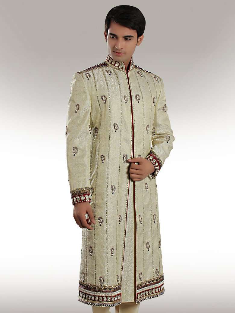 Elegant Atif Wedding Cream Sherwani for Groom - Traditional Indian Embroidered Sherwani Suit for Wedding Ceremony & Reception - Perfect for South Asian Weddings, Engagement Parties and Cultural Events