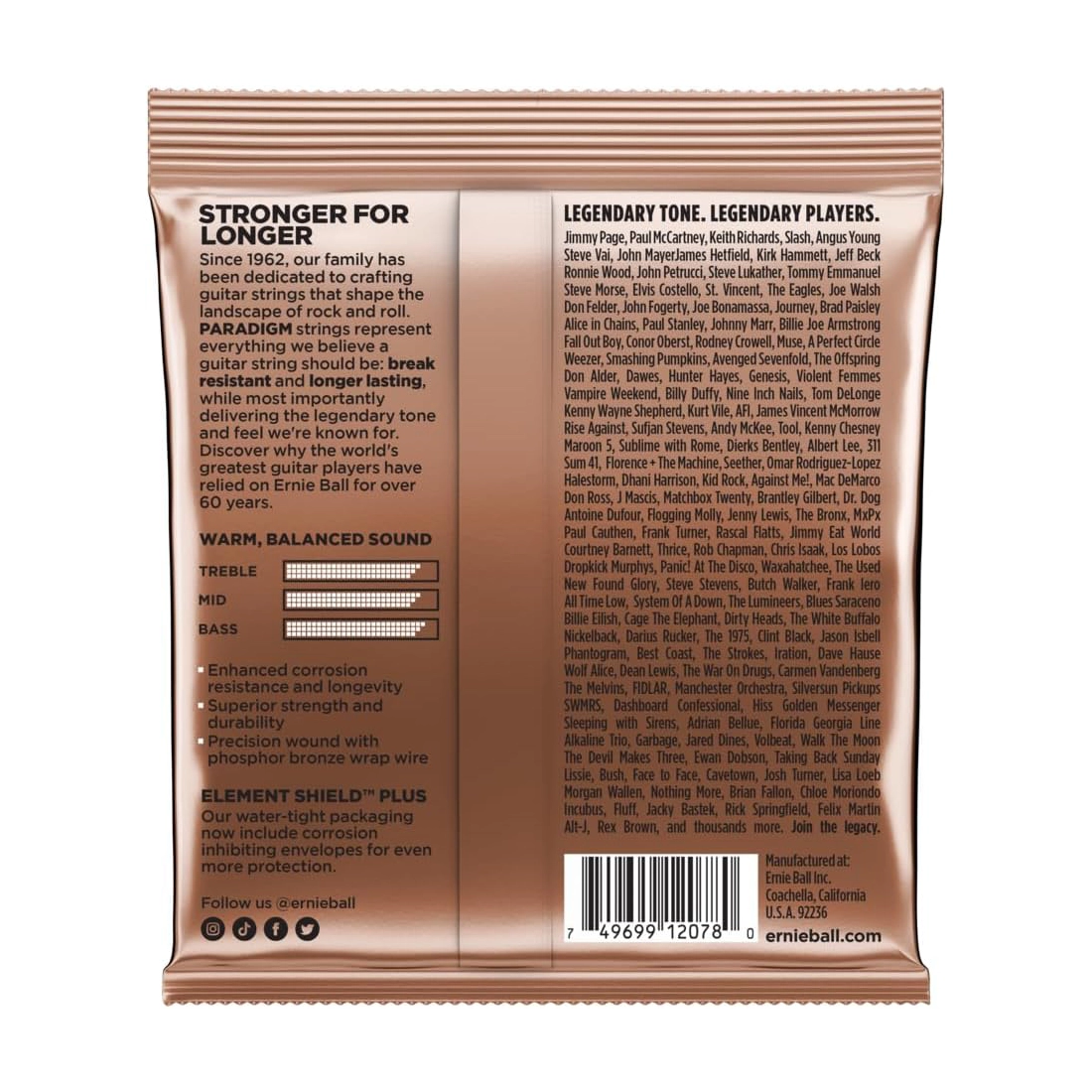 Ernie Ball Paradigm Phosphor Bronze Acoustic Guitar Strings 11-52 Gauge - Long-Lasting Tone & Durability for Professional Performances & Studio Recordings