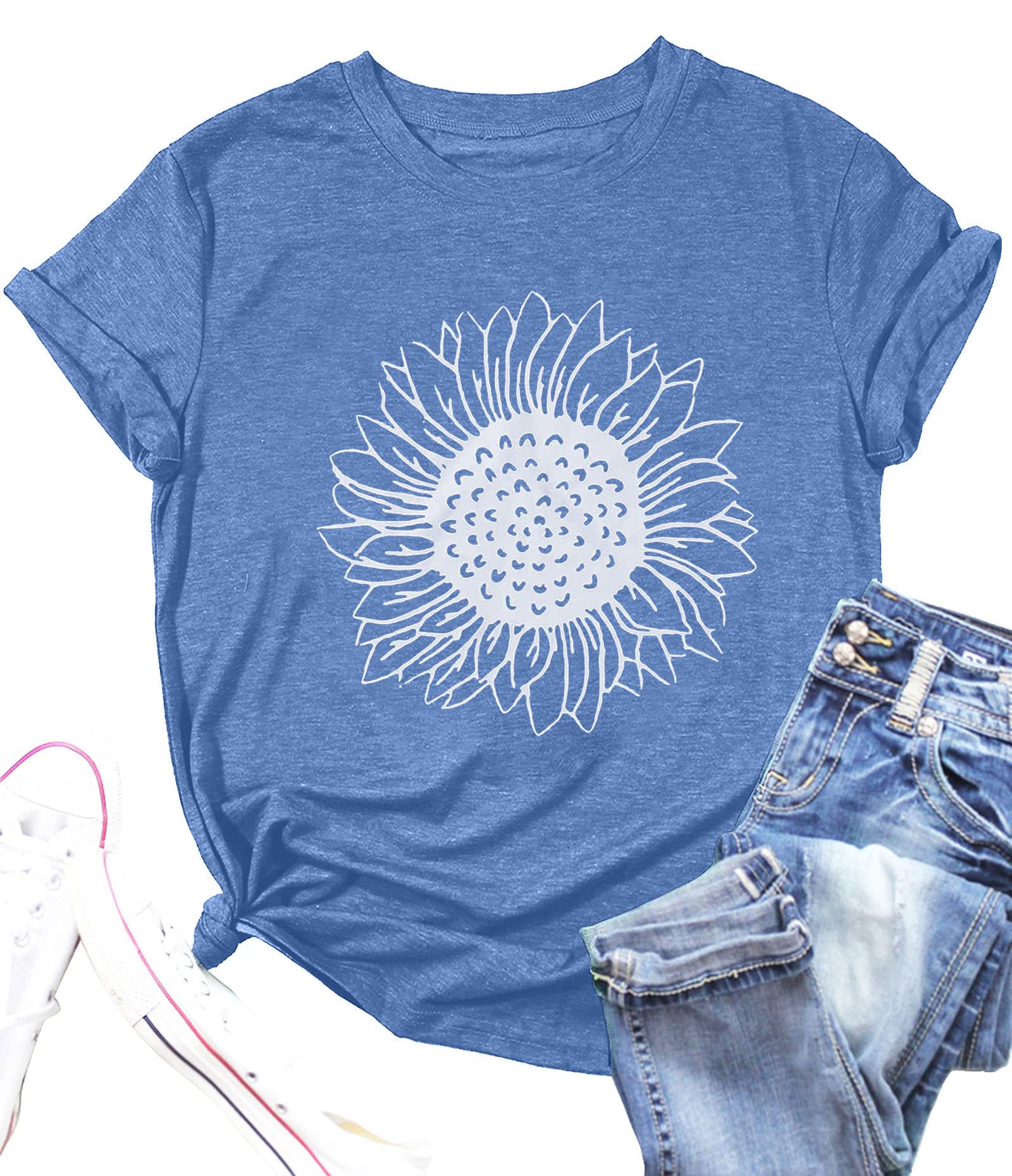 Women's Sunflower Graphic Tee - Short Sleeve Summer Casual T-Shirt Top for Everyday Wear | Perfect for Beach, Picnic & Outdoor Activities