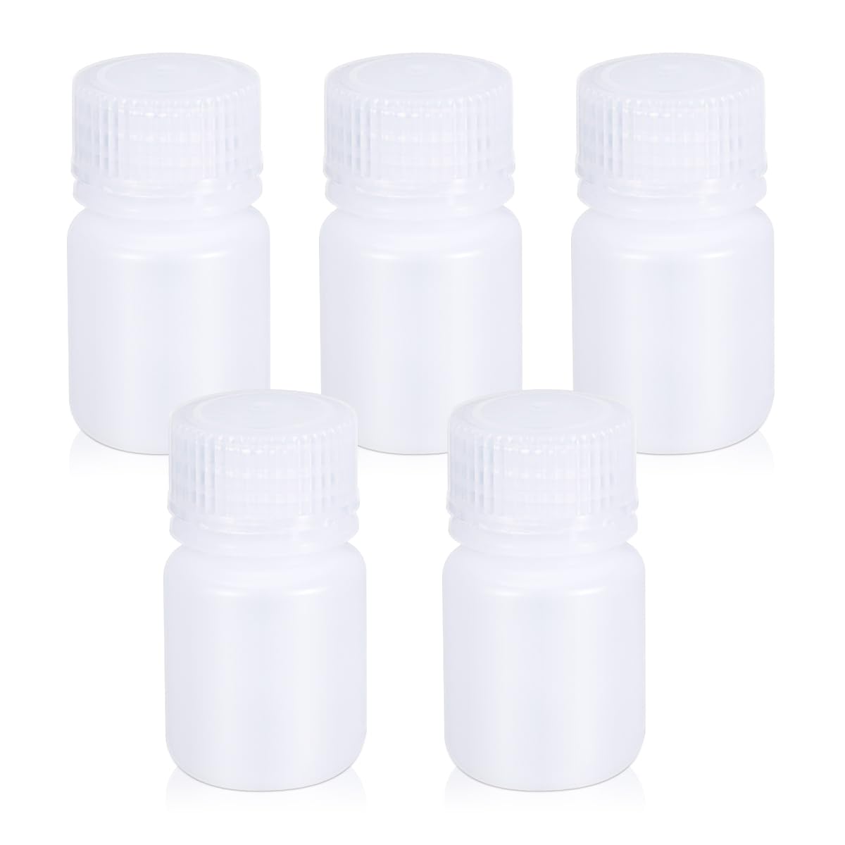 1 oz Wide Mouth Lab Reagent Bottles (5 Pack) - Laboratory Grade Chemical Containers, Leak-proof Translucent HDPE Pill Bottles & Water Sample Jars - Ideal for Science Experiments, Medication Storage & Liquid Sample Collection