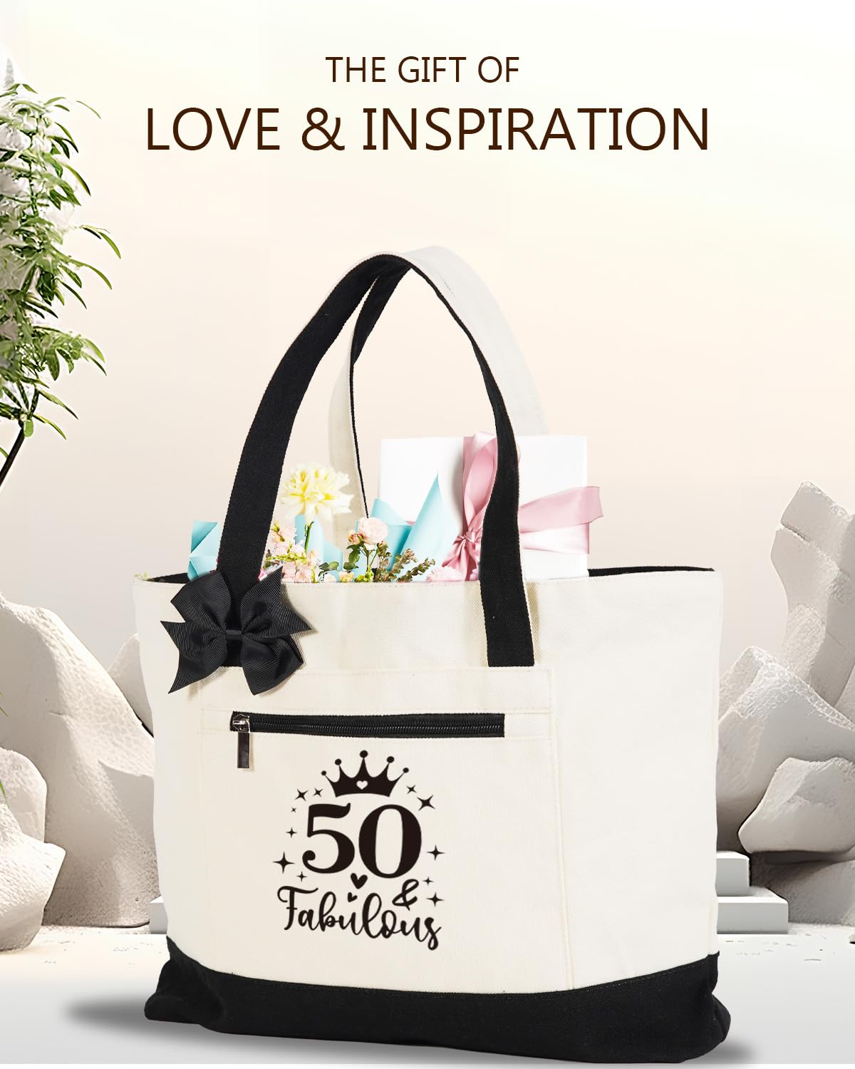 Personalized 50th Birthday Canvas Tote Bag for Women - Unique 50 Year Old Gift Idea for Her, Mom, Sister, Daughter & Friends - Perfect 50th Birthday Party Decorations & Turning 50 Present - Great for Celebrations, Travel & Everyday Use