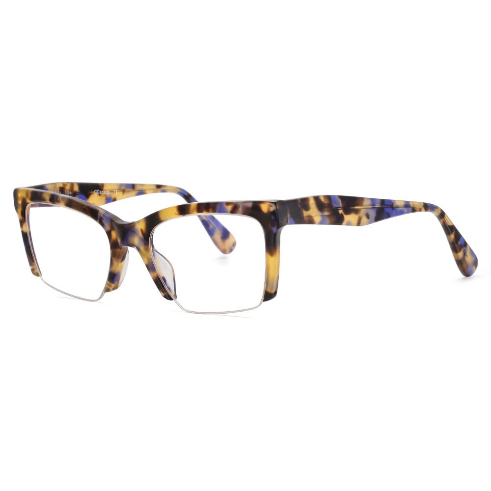 CCspace Unisex Semi-Rim Square Acetate Frame Eyeglasses 49409 - Lightweight & Durable Glasses for Men & Women - Perfect for Reading, Work, and Everyday Fashion